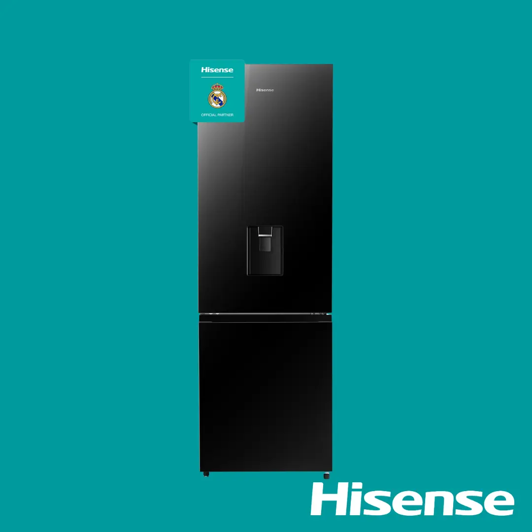 Hisense Bottom Freezer Refrigerator 349L (349DR) Black Glass Doors With Dispenser