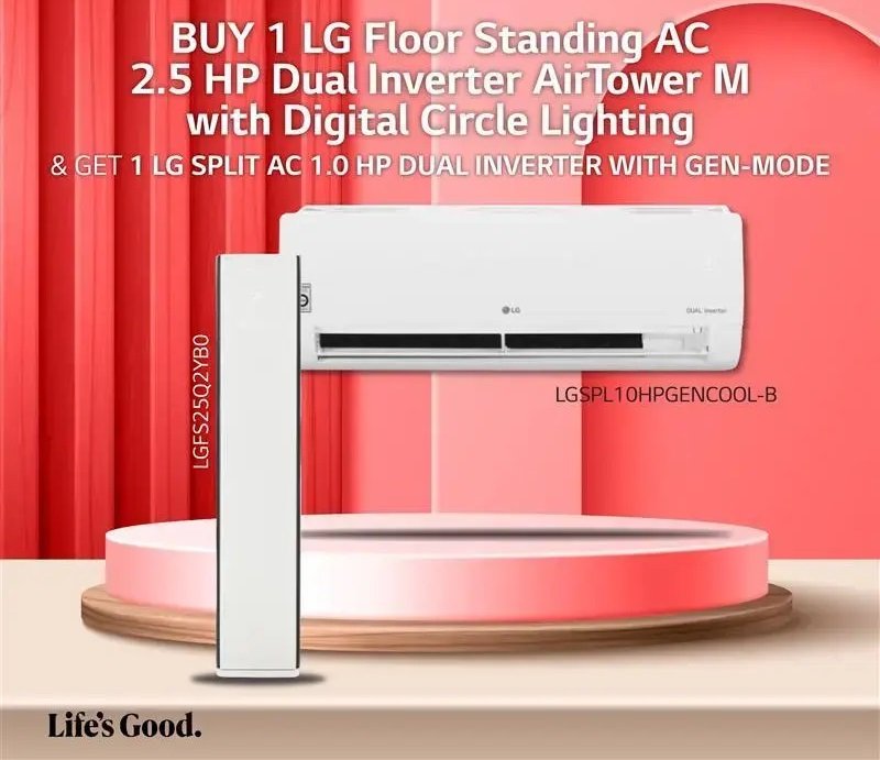 LG Floor Standing AC 2.5 HP Dual Inverter AirTower M with Digital Circle Lighting